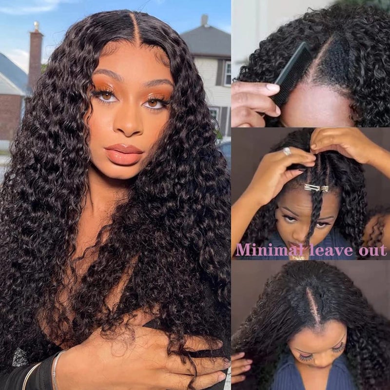 ISEE 20 Inch Water Wave V Part Wig, Human Hair, No Leave Out, Brazilian Glueless Curly Wave, Upgrade U Part Wigs for Black Women, 180% Density, Natural Color - Image 3